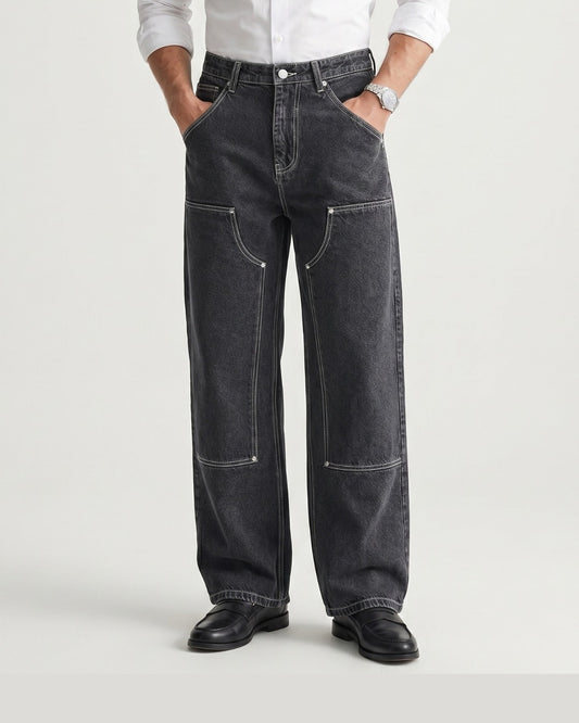 WIDELEG RAW JEANS-BLACK GOLD CONTRAST STITCH
