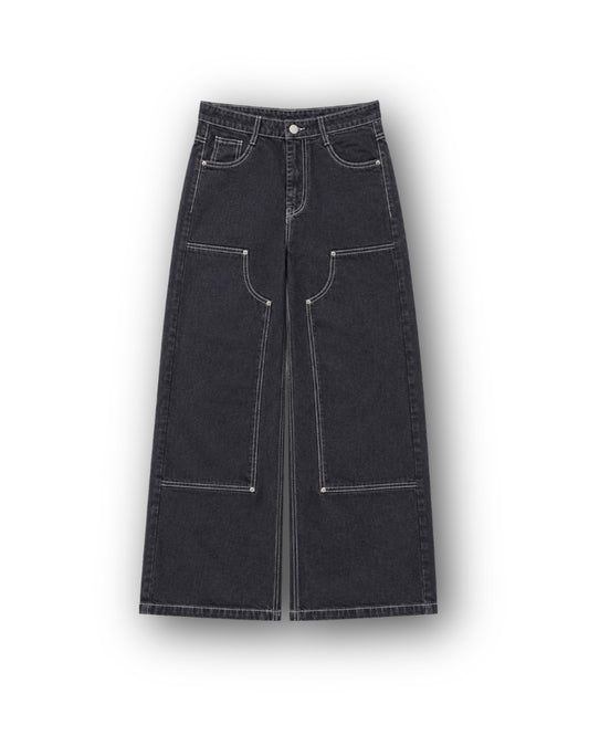 WIDELEG RAW JEANS-BLACK GOLD CONTRAST STITCH