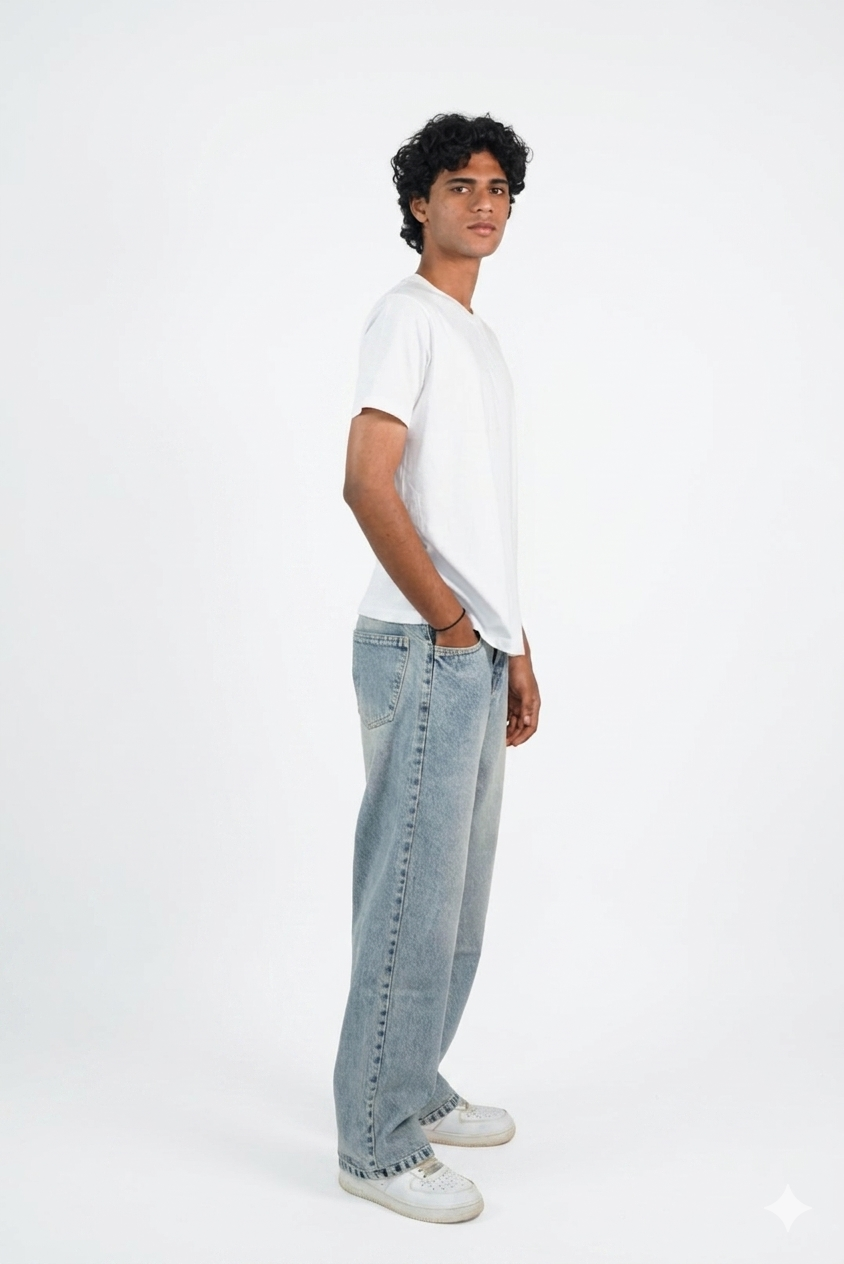 STRAIGHT FIT JEANS-WHITE BLUE