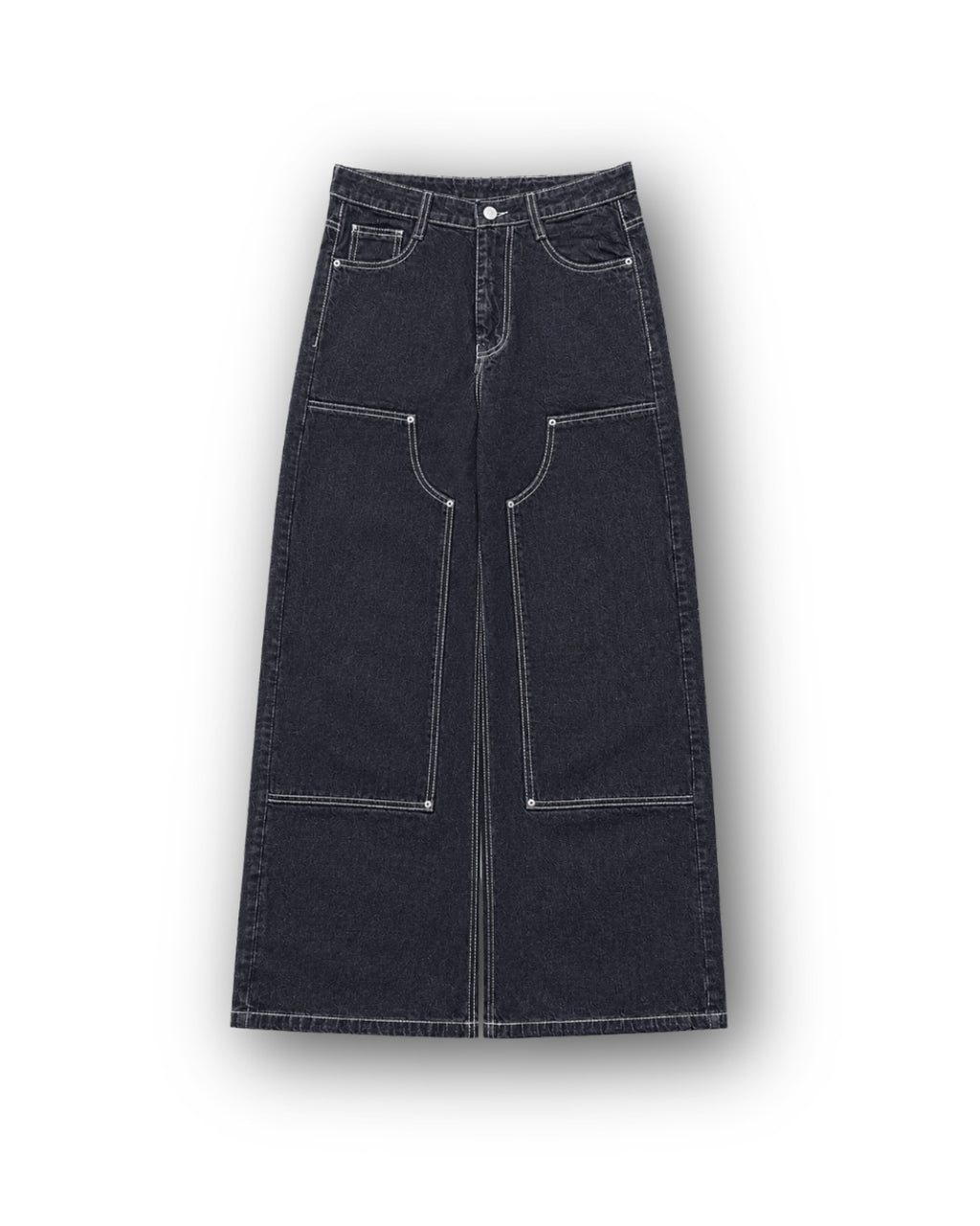 WIDELEG RAW JEANS-BLACK WHITE CONTRAST STITCH