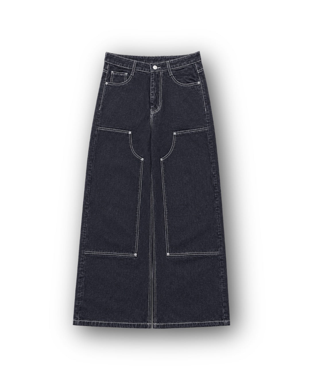 WIDELEG RAW JEANS-BLACK WHITE CONTRAST STITCH