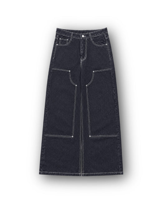 WIDELEG RAW JEANS-BLACK WHITE CONTRAST STITCH